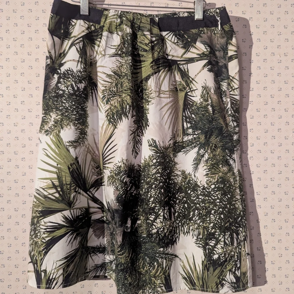 🫒 Worthington 12 Nature Trees Print Skirt, Cotton Small Pleats Office  Saturday